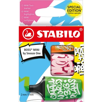 Afbeelding van STABILO BOSS MINI Snooze One markeerstift, etui van 3 stuks: oranje, groen en roze markeerstift
