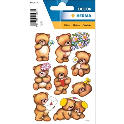 Afbeelding van Etiket HERMA 3578 beren met bloemen Blister a 3 vel