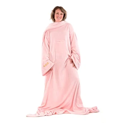 Afbeelding van Snug Rug Deluxe Roze Fleece deken Met Mouwen TV Plaid Warmte voor op de bank