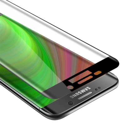 Afbeelding van Cadorabo Screenprotector geschikt voor Samsung Galaxy S6 EDGE Volledig scherm pantserfolie Beschermfolie in TRANSPARANT met ZWART Gehard (Tempered) display beschermglas 9H hardheid 3D Touch