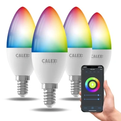Afbeelding van Calex Slimme Lamp Kleurlamp set van 4 stuks Wifi LED Verlichting E14 Smart Dimbaar RGB en Warm Wit 9.4W