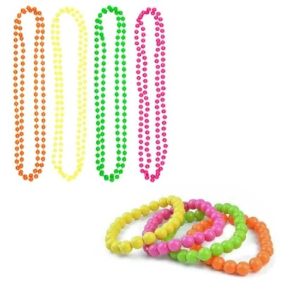 Afbeelding van BOBOZHONG Set van 8 neonkleurige neonparelkettingen, feestaccessoires, kleurrijke halsketting en armbanden voor dames, accessoires uit de jaren 80