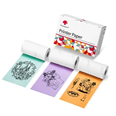 Afbeelding van Phomemo 53 mm, gekleurd papier voor M02/M02S/M02Pro/M03/M03AS/M04S/M04AS thermische printer, 3 rollen thermisch zelfklevend papier, mm x 3,5 m, paars/groen/oranje