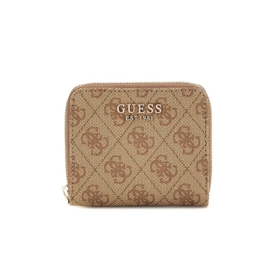 Afbeelding van Guess Laurel Small Zip Around Dames Portemonnee Latte Logo One Size