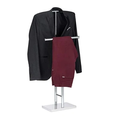 Afbeelding van Relaxdays dressboy chroom dubbele beugel handdoekenrek kledingrek dress boy zilver