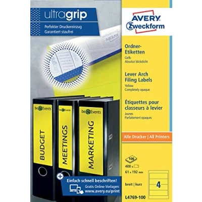 Afbeelding van Rugetiket Avery breed 61x192mm zelfklevend geel