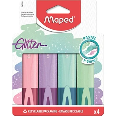 Afbeelding van Maped Fluo&#039;Peps Glitter Pastel tekstmarkers 4 stuks