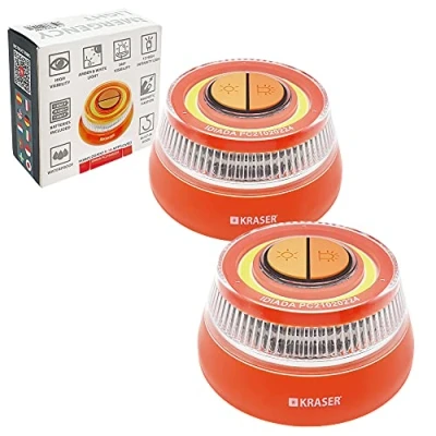Afbeelding van KRASER KR4V16NP2 Set van 2 stuks noodverlichting, auto, verkeerslicht, noodlicht, zwaailicht, intense led, goedgekeurd magnetisch noodbaken, zelfstandig werkend, compact + zaklamp