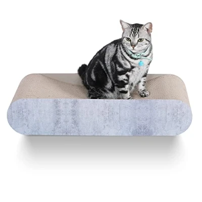 Afbeelding van FluffyDream Grote 2 in 1 krabpaal van duurzaam karton, kattenbed, meubelbescherming, maat L, omkeerbaar, grijs