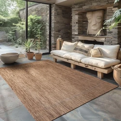 Afbeelding van Carpettex Outdoortapijt, weerbestendig, 200 x 300 cm (200 290 cm) sisal look, bruin, ideaal voor balkon, tuin, terras en als keukentapijt, wasbaar, plat weefsel,