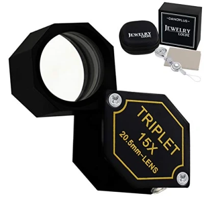 Afbeelding van 15 x vergrootglas sieraden 20,5 mm triolet optische lens glas zak edelsteen gereedschap stempel, zilver nummer munt, achromatisch zwart zeshoekig ontwerp