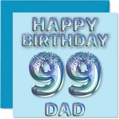 Afbeelding van Verjaardagskaart voor papa 99 jaar, blauwe glitterballonnen, verjaardagskaarten jaar van zoon, dochter, 145 mm x