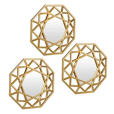 Afbeelding van Relaxdays Wandspiegel set van 3 diamantvorm muurspiegel gouden frame hangspiegel
