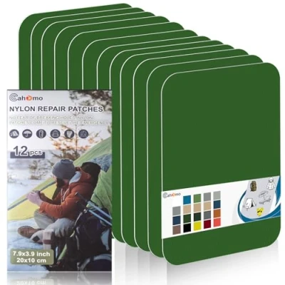 Afbeelding van Cahomo Reparatiepleisters van nylon, zelfklevend, waterdicht, 20 x 10 cm, voor jassen, tenten, bovenkleding, grasgroen, 12 stuks