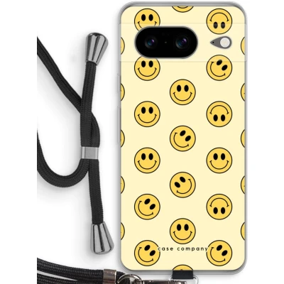 Afbeelding van Case Company® hoesje met Koord geschikt voor Google Pixel 8 Smiley N2 Telefoonhoesje Zwart Bescherming aan alle Kanten en Over de Schermrand