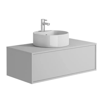 Afbeelding van Vente unique Wit hangend badkamermeubel met enkele ronde wastafel 94 cm TEANA II L x H 32 D 47