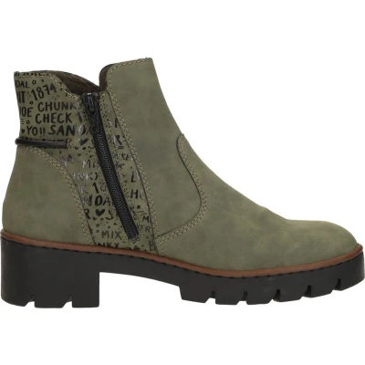 Afbeelding van Rieker Enkellaarsjes met plateauzool, Dames, Maat: 36, Groen Leer/ synthetisch