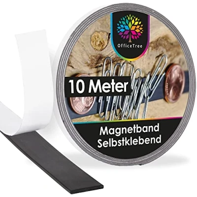 Afbeelding van OfficeTree 10 m sterke zelfklevende magneetband, zelfklevend, om op te plakken, magneetband voor vliegengaas en hoorfiguren