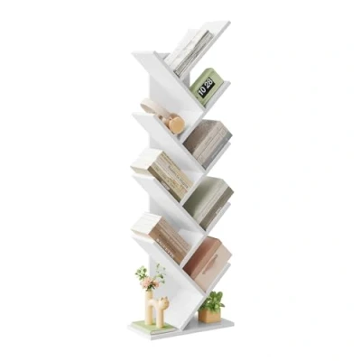 Afbeelding van EUGAD 0011SHG Boekenkast, ruimteverdeler, archiefkast, opbergrek, staand rek, cd , dvd rek met 9 niveaus, 40 x 127 20 cm, wit