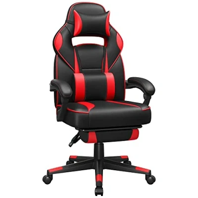 Afbeelding van SONGMICS Gaming chair, bureaustoel met voetsteun, hoofdsteun en lendenkussen, in hoogte verstelbaar, ergonomisch, 90 135 kantelhoek, tot 150 kg draagvermogen, zwart rood