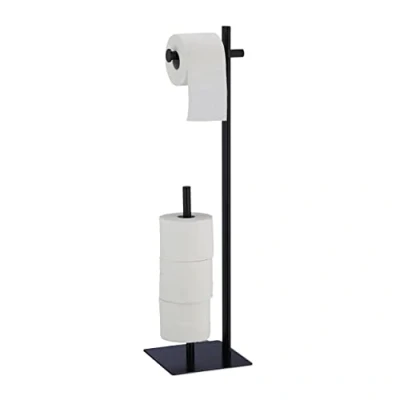 Afbeelding van Relaxdays toiletrolhouder staand closetrolhouder zwart reserverolhouder staal