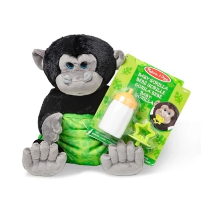 Afbeelding van Melissa &amp; Doug Knuffelgorilla Baby 30 Cm Pluche Zwart 5 delig