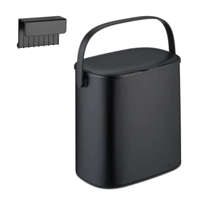 Afbeelding van Relaxdays prullenbak keuken 5 liter hangend staand voor kastdeuren badkamer zwart