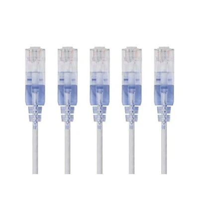 Afbeelding van Monoprice 5 stuks Cat6A Ethernet patchkabel RJ45 probleemloos 550 MHz 10 G UTP zuiver blank koperdraad 30 AWG wit SlimRun serie
