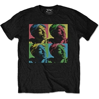 Afbeelding van Tupac Pop Art Heren T shirt M Zwart