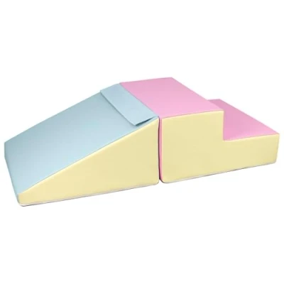 Afbeelding van Velinda Mini glijbaan, grote schuimbouwstenen, zachte stenen, kruipend landschap (kleur: roze, blauw, geel (pastel))