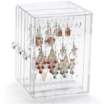 Afbeelding van Ritte Acryl Oorbelhouder Oorbel Display Stand Opslag Oorbellen Houder Opbergdoos Met 3 Verticale Lades voor Vrouwen, Kunststof