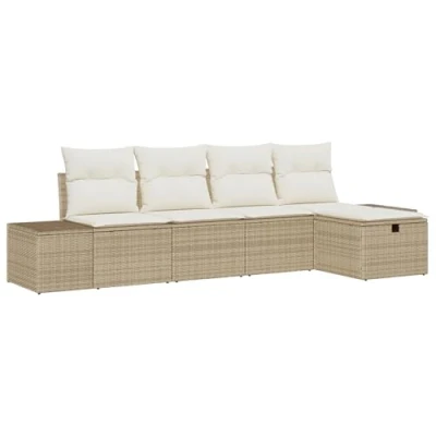 Afbeelding van vidaXL 5 delige Tuin Sofa Set met Kussens Beige Poly Rattan