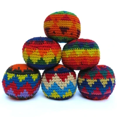 Afbeelding van Hacky Sack, gebreide schoenentassen, jongleerballen, Haki tassen, kickballen, verschillende kleuren en stijlen, 6 stuks