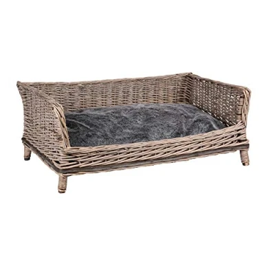 Afbeelding van UNUS Hondenbed van wilgentenen met grijs polyester kussen, 80 cm breed, ideaal voor middelgrote tot grote honden