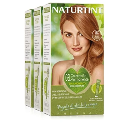 Afbeelding van Naturtint Biobased, ammoniakvrije kleuring, 100% dekking van wit haar, plantaardige ingrediënten, natuurlijke en duurzame kleur, 8C koperblond, 3 stuks