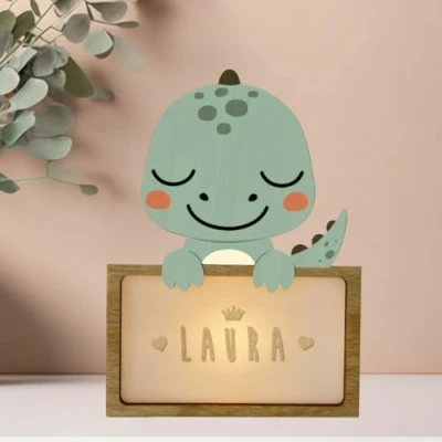 Afbeelding van WONDEE gepersonaliseerde lamp met naam dinosaurus nachtlampje voor kinderen, cadeau pasgeborenen, mannelijk en vrouwelijk, doopcadeau baby&#039;s meisjes, cadeaus