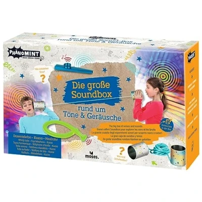 Afbeelding van moses. PhänoMINT De grote soundbox, experimenteerset voor kinderen met geluiden en geluiden, 3 spannend akoestisch speelgoed, telefoonset