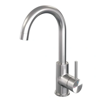 Afbeelding van Brauer Brushed Edition Wastafelmengkraan opbouw hoog draaibaar ronde uitloop model a PVD geborsteld RVS
