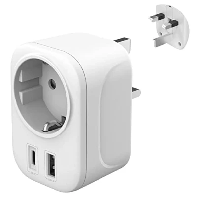 Afbeelding van Reisadapter Engelse stekker type G naar EU met USB A &amp; C 2,4 Stekkeradapter Engeland Ierland Malta UK Reiscadeau