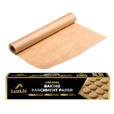 Afbeelding van LuxLiv ® Hoogwaardige bakpapierrol, 30 cm breed en 50 m lang, anti aanbaklaag, vetbestendig, bruin ongebleekt, extra dik
