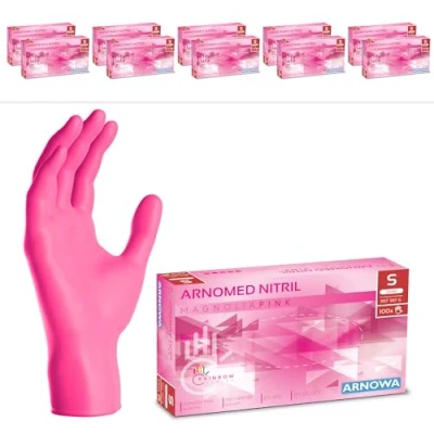 Afbeelding van ARNOMED Roze wegwerphandschoenen, nitril handschoenen, maat S, wegwerphandschoen 1000 stuks (10 dozen), poedervrij en latexvrij, wegwerphandschoenen in XS, M, L XL