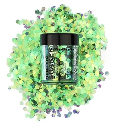 Afbeelding van Stargazer Grote glitter shaker, UV groen. Cosmetische voor gebruik op ogen, lippen, gezicht, lichaam, haar en nagels.