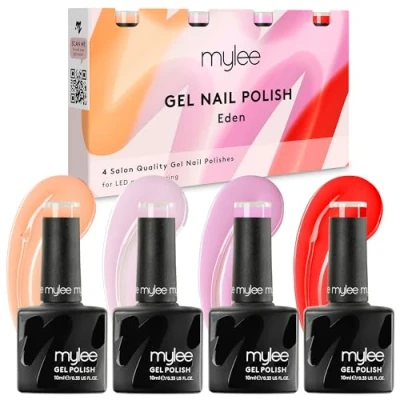 Afbeelding van Mylee Nagellakset, semi permanent, 4 x 10 ml, Eden Quad, UV/LED, nail art, manicure, pedicure, voor professioneel en thuisgebruik, lente/zomer 2024, duurzaam eenvoudig aan te brengen