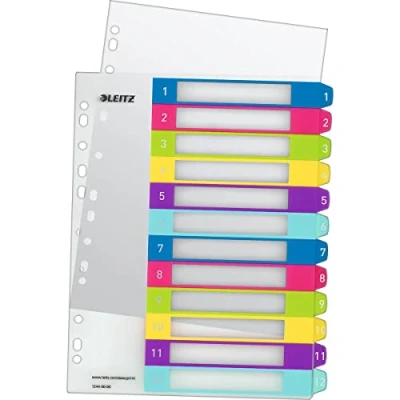 Image de Leitz Intercalaires 1 12, Imprimable sur PC, A4, Extra Large, Plastique Ultra Résistant, Multicolore, WOW, 12440000