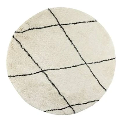 Afbeelding van Berber Rond vloerkleed hoogpolig Wit/Zwart scandinavisch nea Polypropyleen 160 Ø (M)