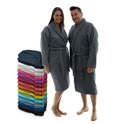 Afbeelding van LEBENGOOD Uniseks ochtendjas voor dames en heren, 100% katoen, badstof, 400 g, met riem, tassen, douche, zachte badjas, handdoek, Marengo
