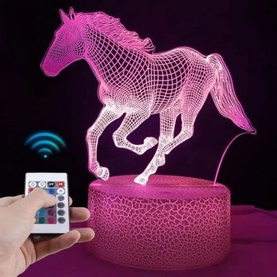 Afbeelding van 3D paardennachtlampje voor kinderen, dimbaar, met 16 kleuren veranderende kleuren, nachtlampje afstandsbediening en Smart Touch, cadeau meisjes, woonkamer, slaapkamer