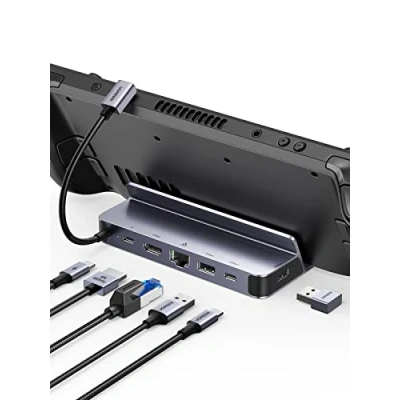 Afbeelding van UGREEN Docking Station 6 in 1 compatibel met Steam Deck ROG Ally Hub USB C HDMI 4K 60Hz Gigabit Ethernet Adapter 1000Mbps Dock naar Multi Data 5Gbps PD 100W snel opladen
