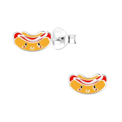 Afbeelding van Zilveren hot dog oorstekers oorbellen Meisje Zilver Hotdog oorknopjes kindersetje Zilverana Sterling 925 Silver