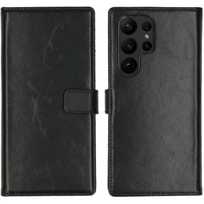 Afbeelding van Selencia Hoesje Geschikt voor Samsung Galaxy S23 Ultra Met Pasjeshouder Echt Lederen Bookcase Zwart